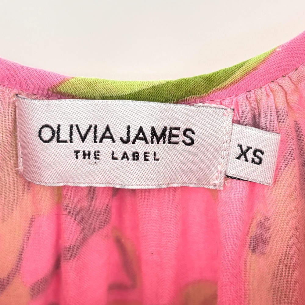 Olivia James The Label Pink Citrus Fruit Print Tiered Maxi Dress Ric Rac Trim XS - Picture 3 of 10
